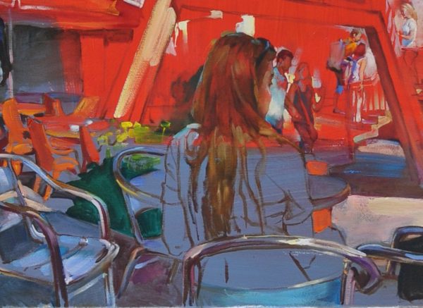 People in the cafe painting - oil painting