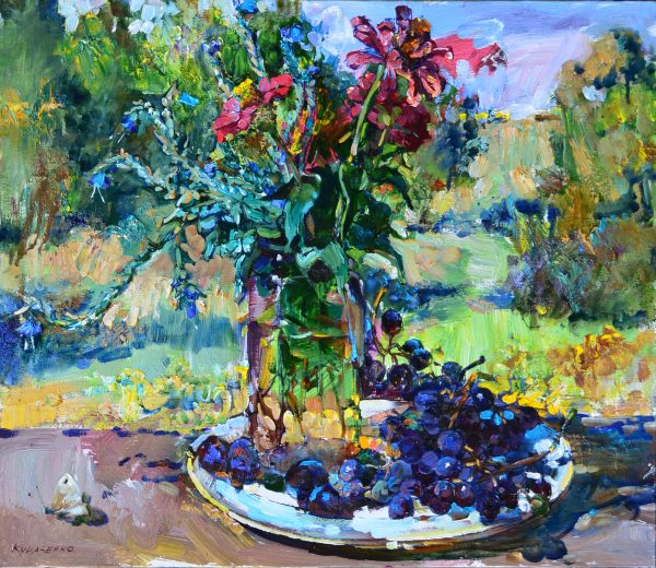 Осенний натюрморт с виноградом, купить живопись маслом