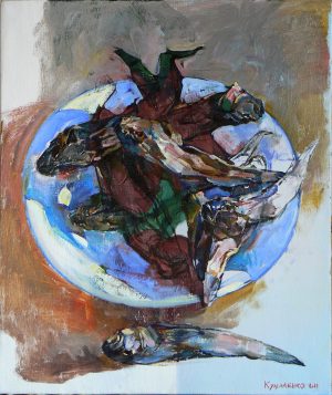 Картина маслом украинского художника - натюрморт с рыбой