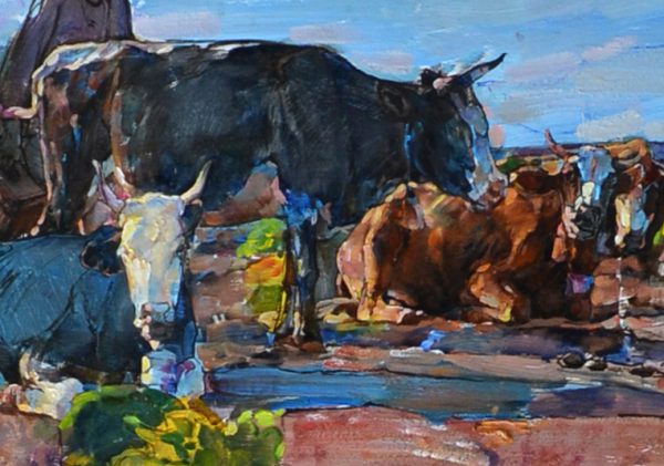 Картина маслом - коровы на полоныне