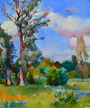 Картина олією луг, картина з лелекою, пейзажі природи українських художників