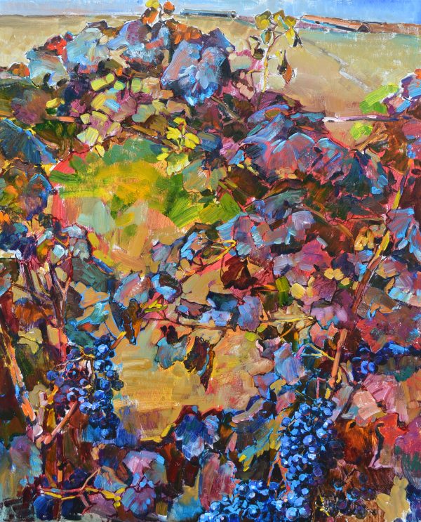 Картина маслом виноградная лоза. пейзаж украинского художника виноград