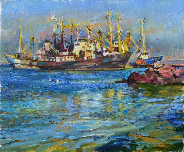 Сейнера на причале - купить картину украинского художника море.