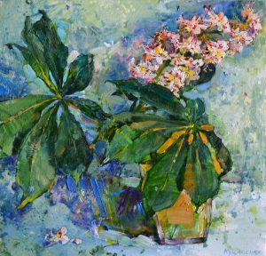 Сучасний натюрморт українських художників, картина квіти каштана, квіти у вазі натюрморт