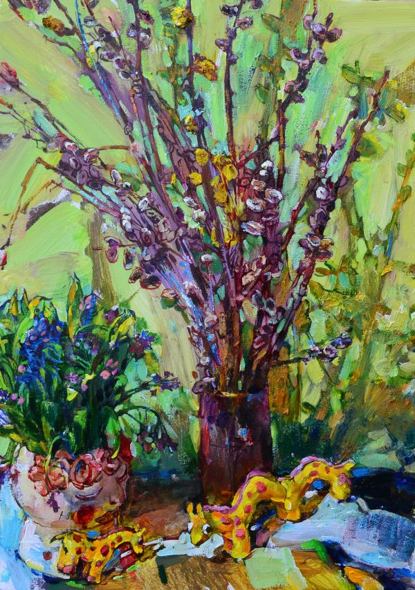 Купити картину квіти верби, купити картину весняні квіти, натюрморт українських художників